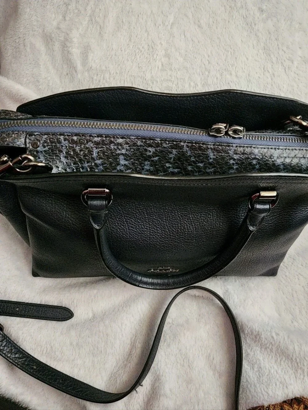 Coach Drew Satchel Crossbody Shoulder Bag Leather with Snakeskin Trim